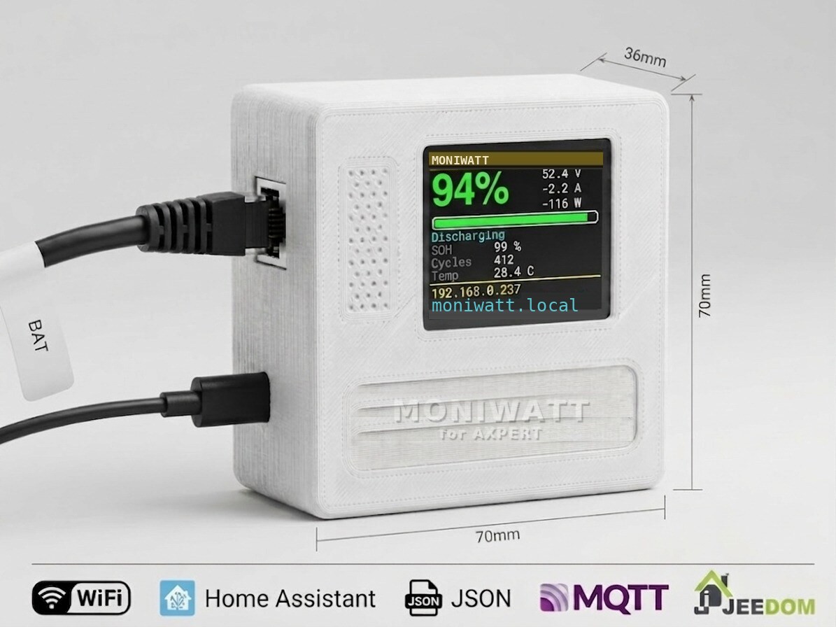 MoniWatt for Axpert box with screen next to an off-grid inverter installation