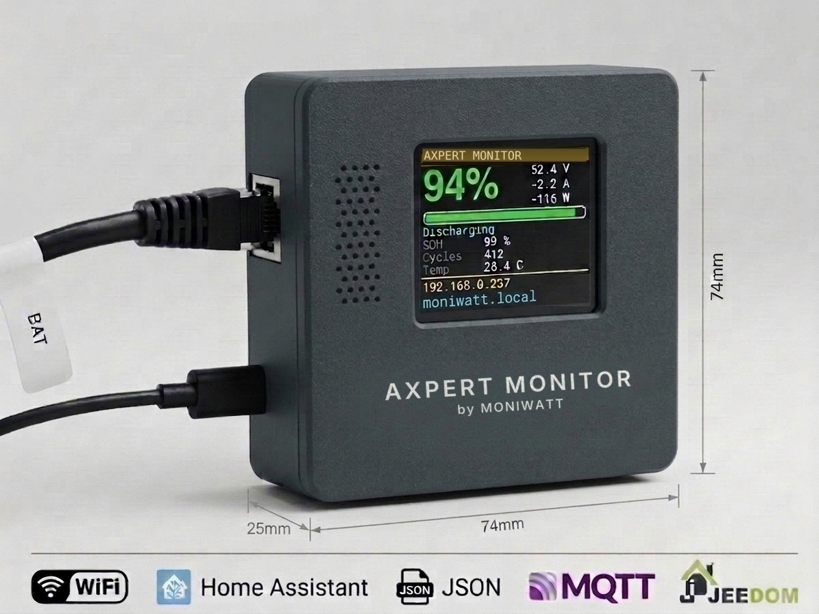 Caja Axpert Monitor con pantalla junto a una instalación de inversor aislado